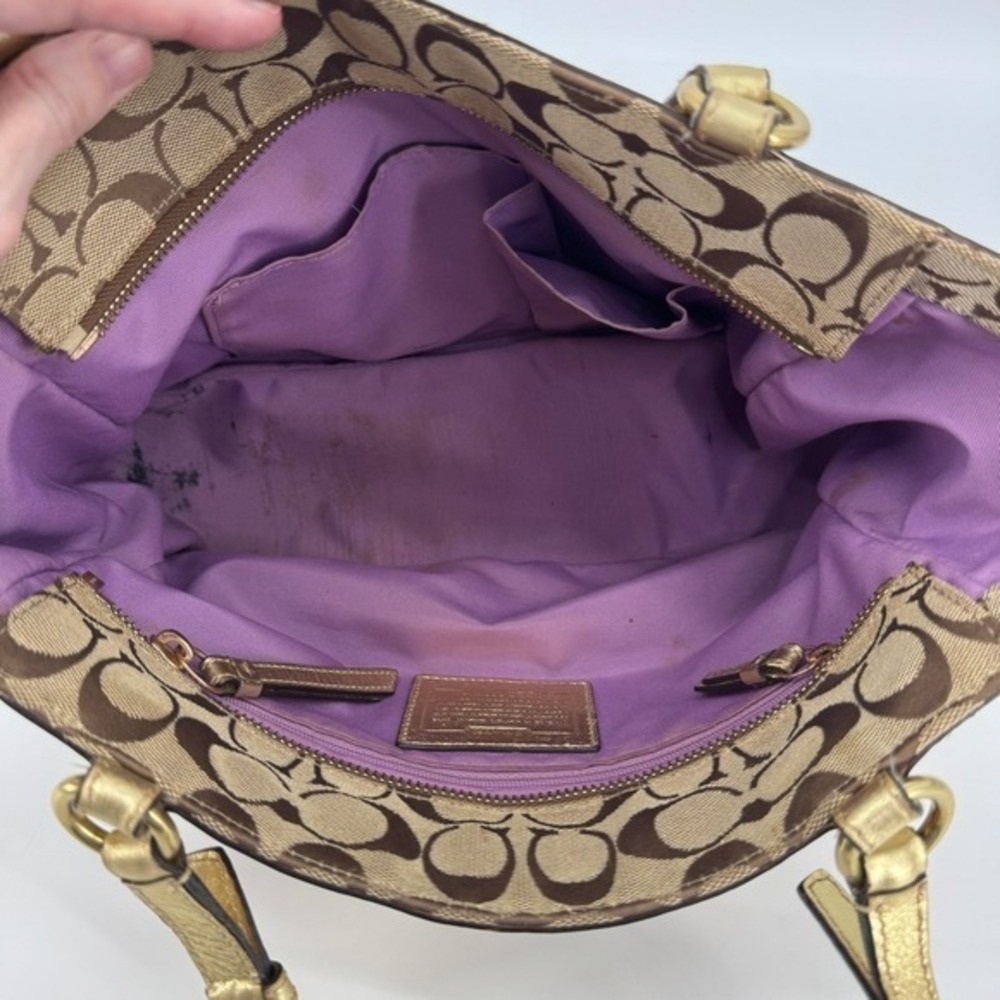 Coach Patchwork Signature Metallic Gold Brown Tote Shoulder Bag F14004 Boho Y2K - Picture 14 of 16
